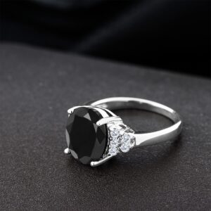 Gem Stone King 925 Sterling Silver Ring Oval Black Sapphire and Moissanite (6.38 Cttw) (Size 9)