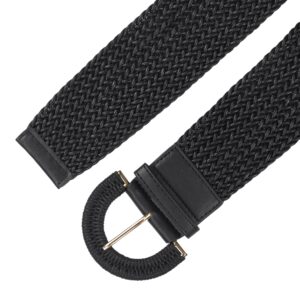 Allegra K Womens Wide Woven Waist Belts Braided Belts for Dress Chunky Buckle 60-90cm/23.62-35.43" Black