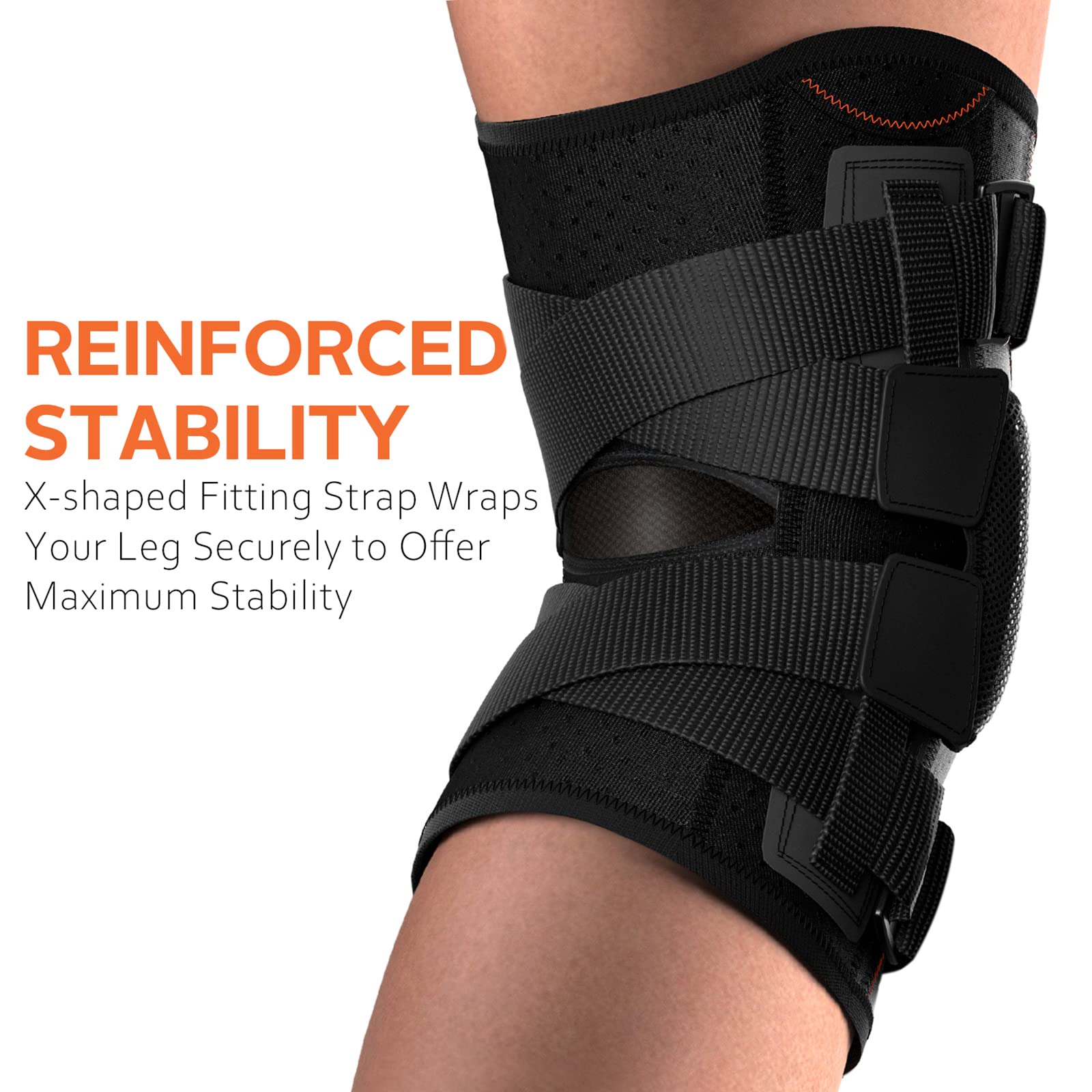 Omples Hinged Knee Brace for Knee Pain, Meniscus Tear Knee Support with Side Stabilizers for Men and Women Patella Knee Brace for Arthritis Pain Running Working Out Black (XX-Large)