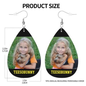 Teesobunny Custom Earrings, Personalized Leather Dangle Earrings Add Your Image Text For Women Girls Anniversary Wedding Christmas Birthday Gift, One Size