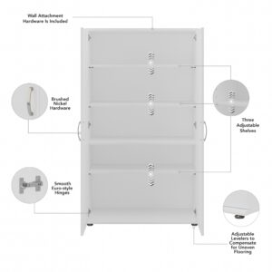 Bush Business Furniture Universal Tall Clothing Storage Cabinet with Doors and Shelves, White