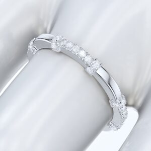 PRSTANI 10K White Gold Petite Wave Shape Simulated Diamond Wedding Band Eternity Ring (8)