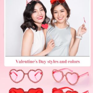 TOODOO 2 Pairs Rhinestone Heart Sunglasses Heart Shape Rimless Sunglasses for Women Transparent Heart Glasses (Pink, Red)