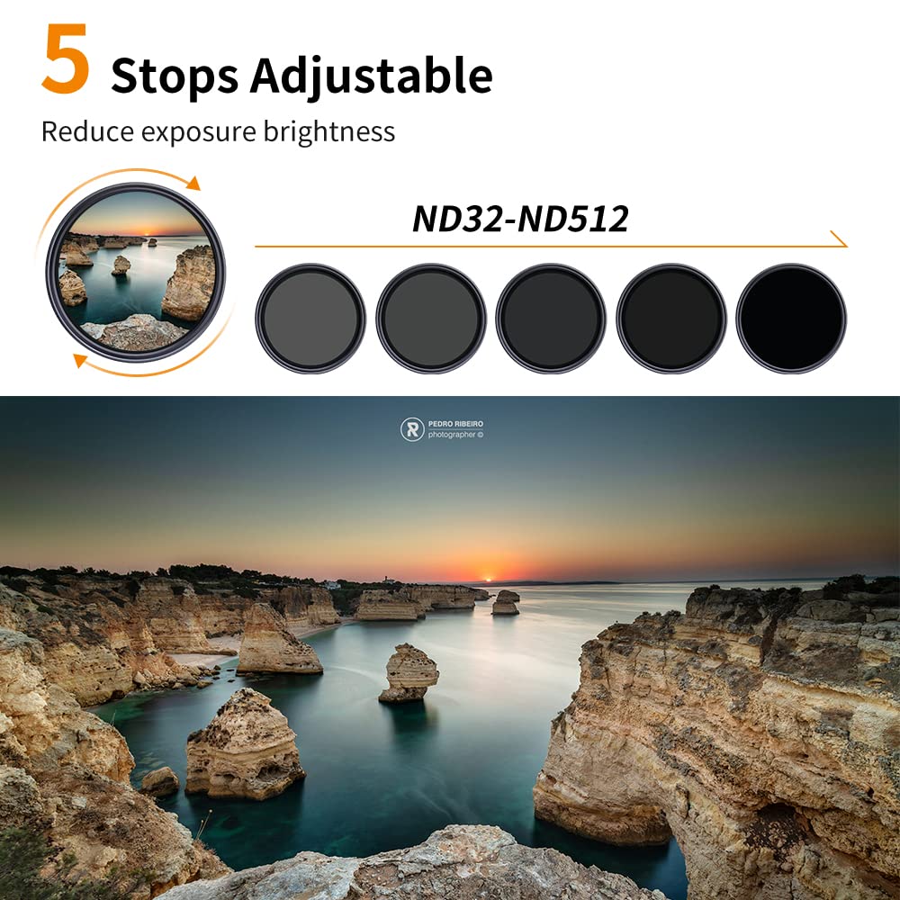 K&F Concept 77mm Variable ND Lens Filter ND32-ND512 (5-9 Stops) Adjustable Neutral Density Lens Filter with 28 Multi-Layer Coatings for Camera Lens (Nano-X Series)