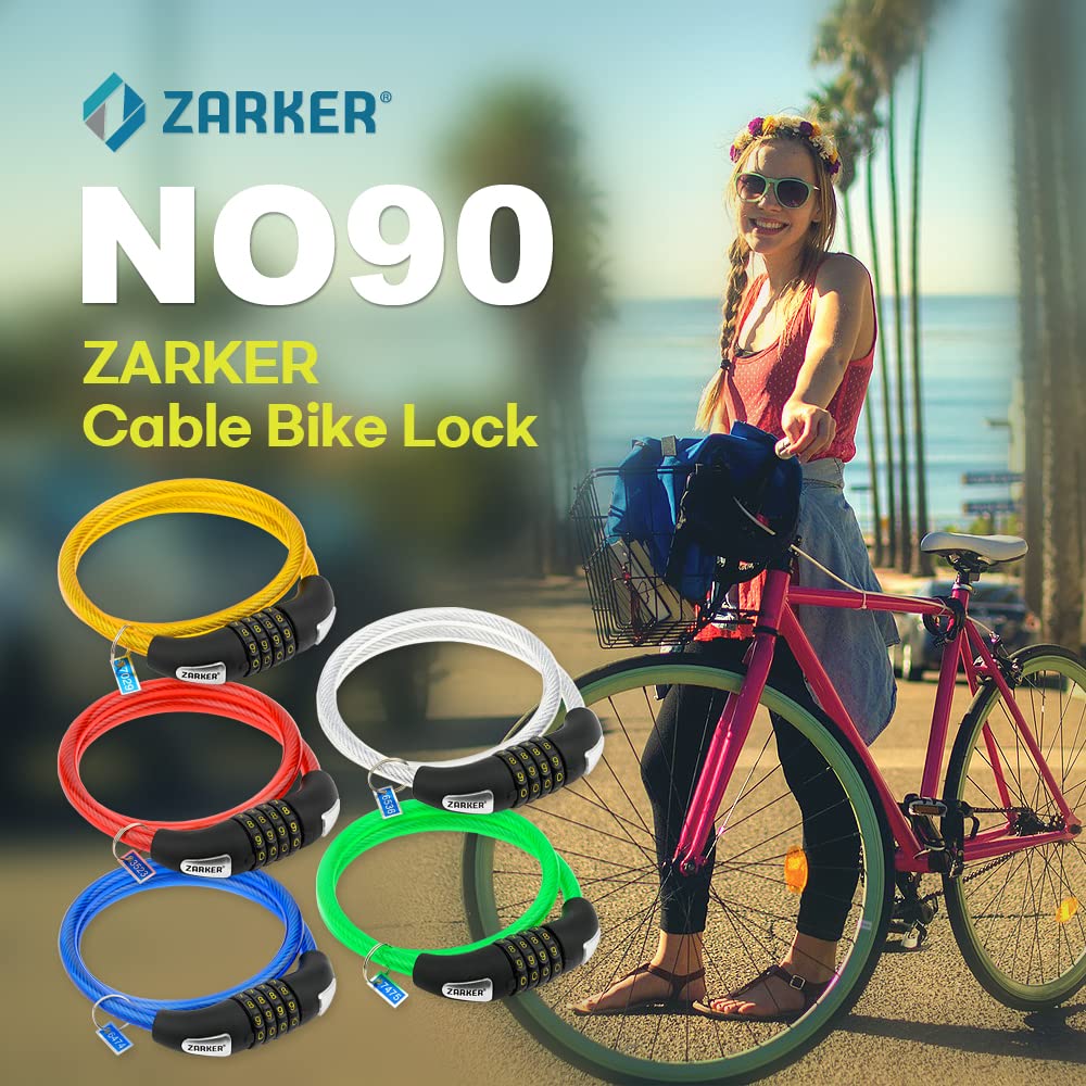 Zarker NO90 Bike Lock - 3 Feet High Security 4 Digit Resettable Combination Coiling Bike Cable Lock, 0.9m x 12mm - 1Pack(Green)