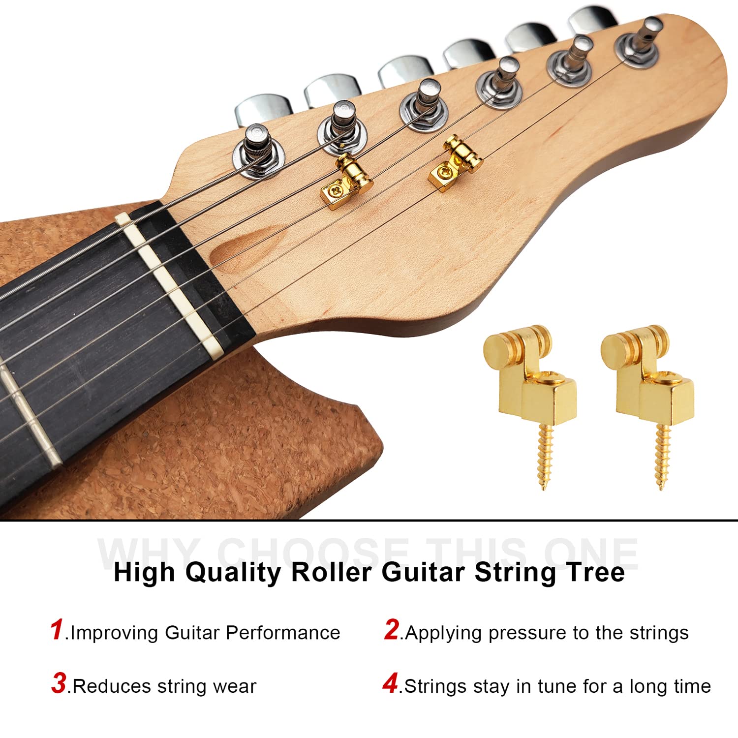 MAXCHEER Roller Guitar String Trees Guides Retainer for Fender Strat Stratocaster Tele Telecaster Electric Guitar，Pack of 4 (Gold)