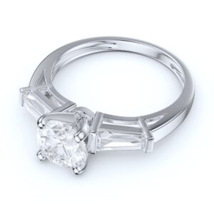 PRSTANI 10K White Gold Tapered Baguette Side Stones 1CT Simulated Round Brilliant Cut Diamond Engagement Ring (7)