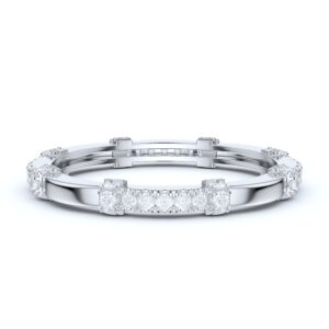 PRSTANI 10K White Gold Petite Wave Shape Simulated Diamond Wedding Band Eternity Ring (8)