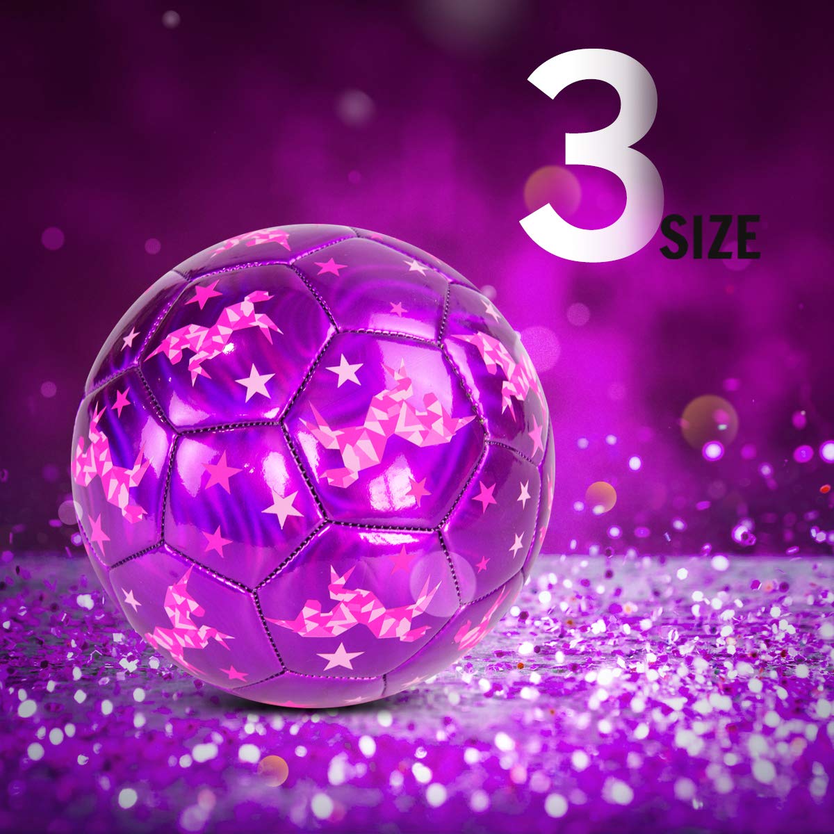 INPODAK Size 3 Soccer Ball for Kids Glitter Unicorn Toys Gift for Girls Sports Indoor Outdoor Play Ball for Toddles 3 4 5 6 7 8 Years Old with Pump Mesh Net and Colorful Box