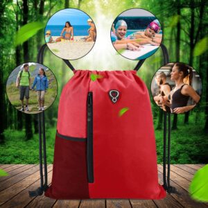 BeeGreen Drawstring Backpack Gym Bag for Men Women Sport String Backpack with Water Bottle Mesh Pockets and Two Zippered Pocket