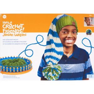 simplicity 43-40023 jonah's hands diy hat beginners crochet kit for kids and adults, finished project 7.5" x 26", multicolor 7 piece