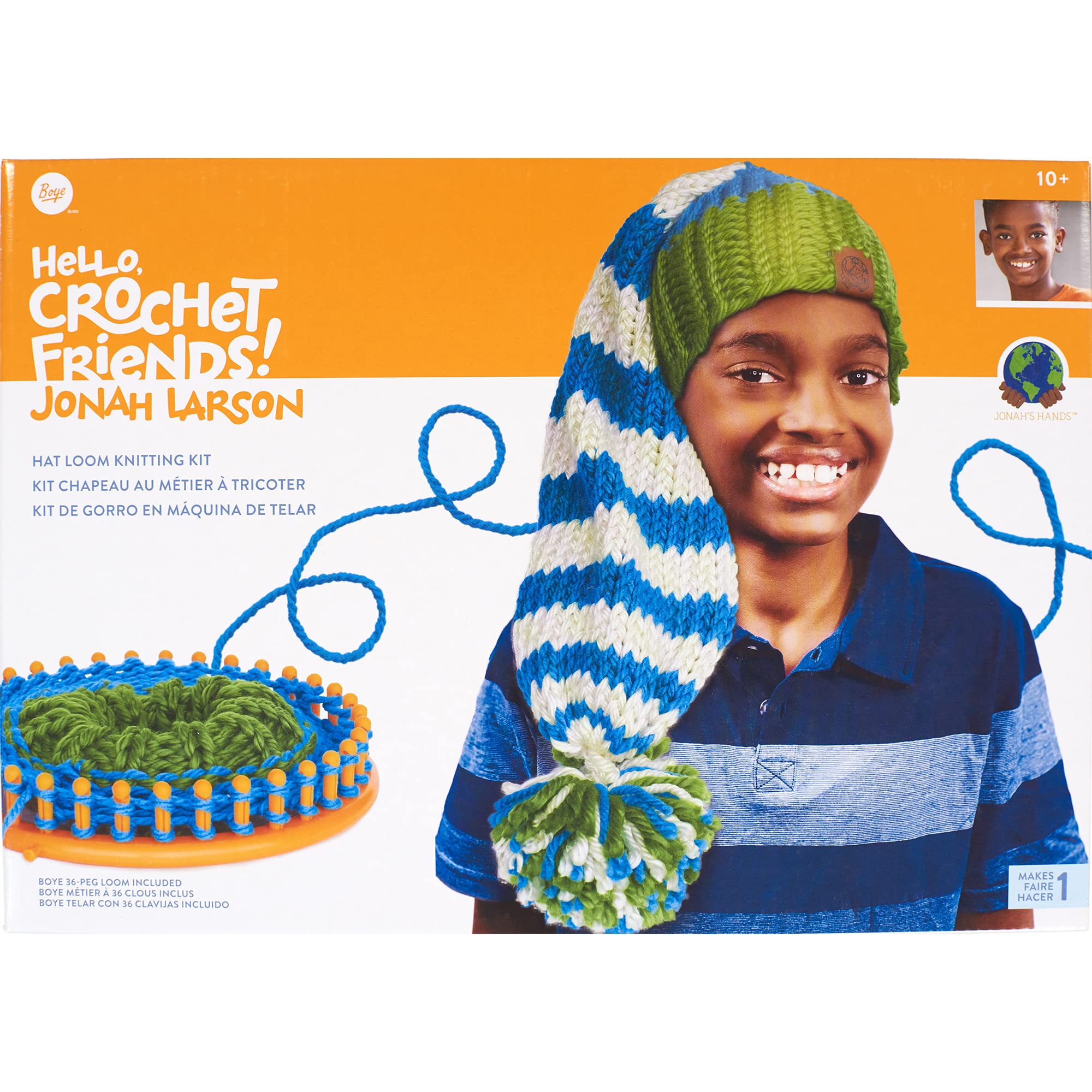 Simplicity 43-40023 Jonah's Hands DIY Hat Beginners Crochet Kit for Kids and Adults, Finished Project 7.5" x 26", Multicolor 7 Piece