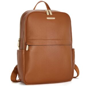 BOSTANTEN Genuine Leather 15.6 inch Laptop Backpack Purse for Women College Casual Backpack Travel Bag Daypack Brown