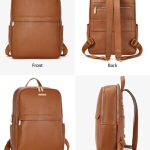 BOSTANTEN Genuine Leather 15.6 inch Laptop Backpack Purse for Women College Casual Backpack Travel Bag Daypack Brown