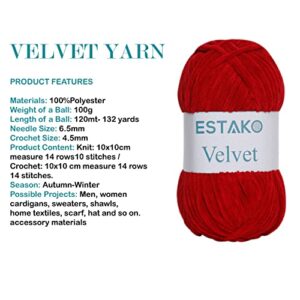 Estako Velvet Chenille Blanket amigurumi Yarn for Crocheting and Knitting Super Bulky 100 gr (132 yds) (1510 - Red)