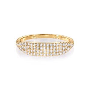 PAVOI 14K Gold Plated Slim Signet Ring with Sparkling Cubic Zirconia | Lightweight Dainty Statement Rings for Women (Yellow Gold, 7)