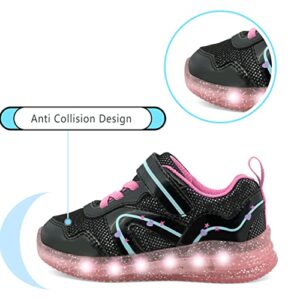 SKYWHEEL Black Hook and Loop Toddler Shoes Size 11 Girls Light up Breathable Led Tennis Little Kids Sneakers (Black Size 11)