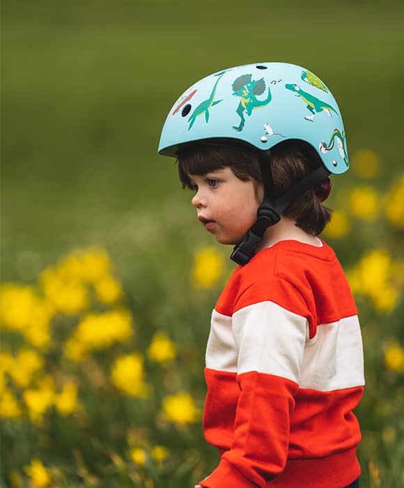 Hornit Mini Lids Kids Helmet. Fully-Adjustable Multi-Sport Hard Shell Helmet with Rear Safety Light, Medium, Jurassic