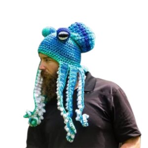 aizami knitted winter hat knit beanie octopus hat unique soft and warm hand weave hat for women and men christmas hat blue-white, 7 1/8