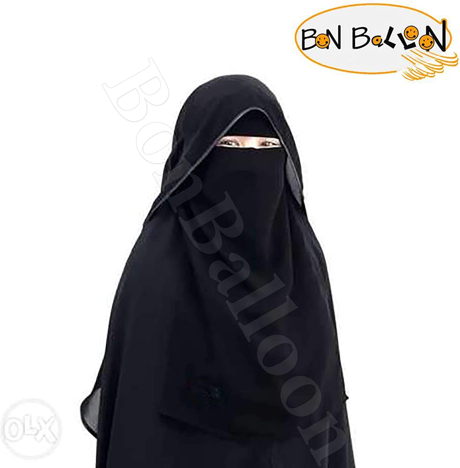 Chiffon Saudi First Class Quality Long Saudi Niqab burqa Hijab Face cover Veil Islam Islamic Jilbab (Black x Black Satin)