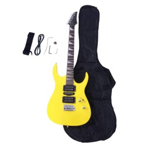 electric guitar,novice entry level 170 electric guitar hsh pickup, with bag strap paddle rocker cable wrench tool,great electric guitars for beginner starter (yellow)