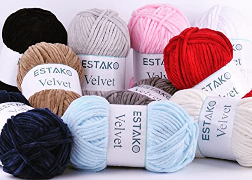 Estako Velvet Chenille Blanket amigurumi Yarn for Crocheting and Knitting Super Bulky 100 gr (132 yds) (1510 - Red)