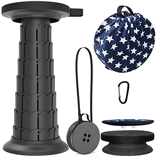 ALEVMOOM Collapsible Stool with Cushion,Camping Stool More Sturdy and Lightweight Telescoping Stool Portable Stool Telescopic Stool for Hiking BBQ with Carry Bag&Carabiner Max Load 550lb