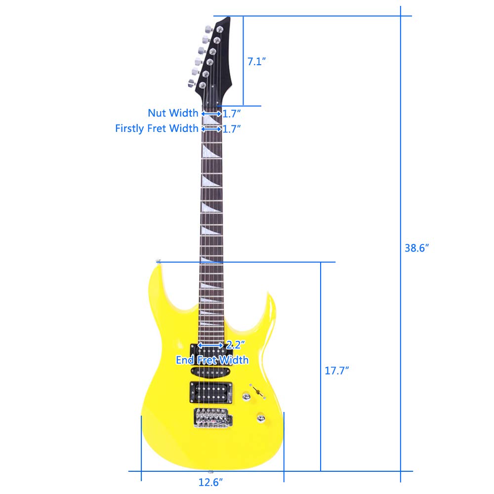 Electric Guitar,Novice Entry Level 170 Electric Guitar HSH Pickup, with Bag Strap Paddle Rocker Cable Wrench Tool,Great Electric Guitars for Beginner Starter (Yellow)