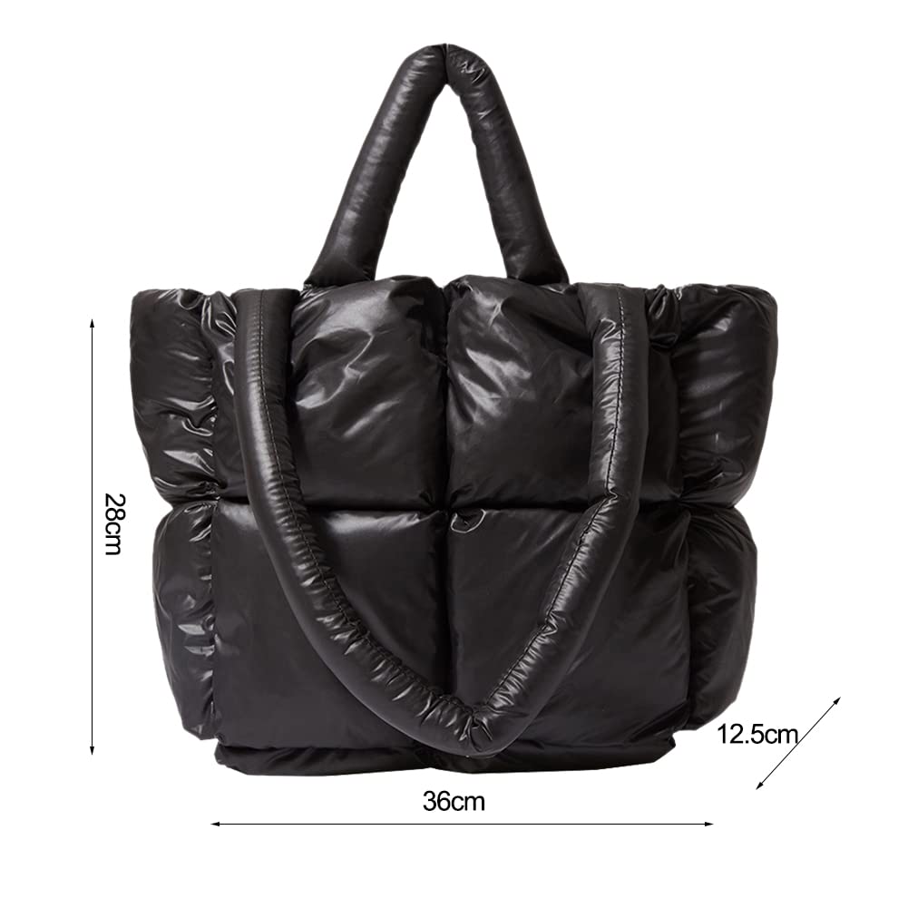 Puffer Tote Bag for Women Quilted Puffy Handbag Light Winter Down Cotton Padded Shoulder Bag Down Padding Tote Bag with Inner Zip Pocket