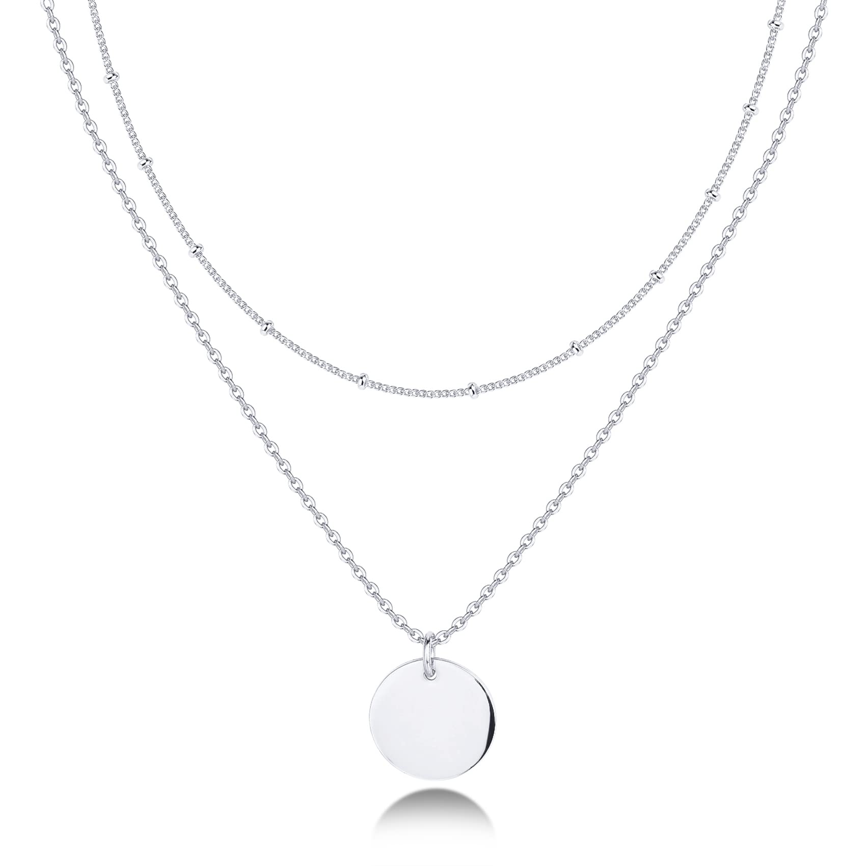 PAVOI Rhodium Plated Layered Coin Pendant Necklace | Layering Necklaces for Women | Dainty Minimalist Design Pendant (Coin, White Plated)