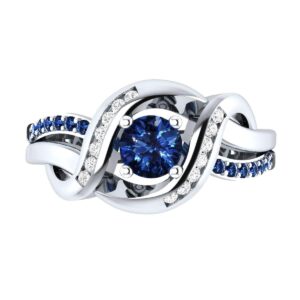 IdealJewel95 0.85 ct Round Blue & White Sapphire Sterling Silver Engagement Ring Sizable For Women Wedding/Valentines / Engagement_8