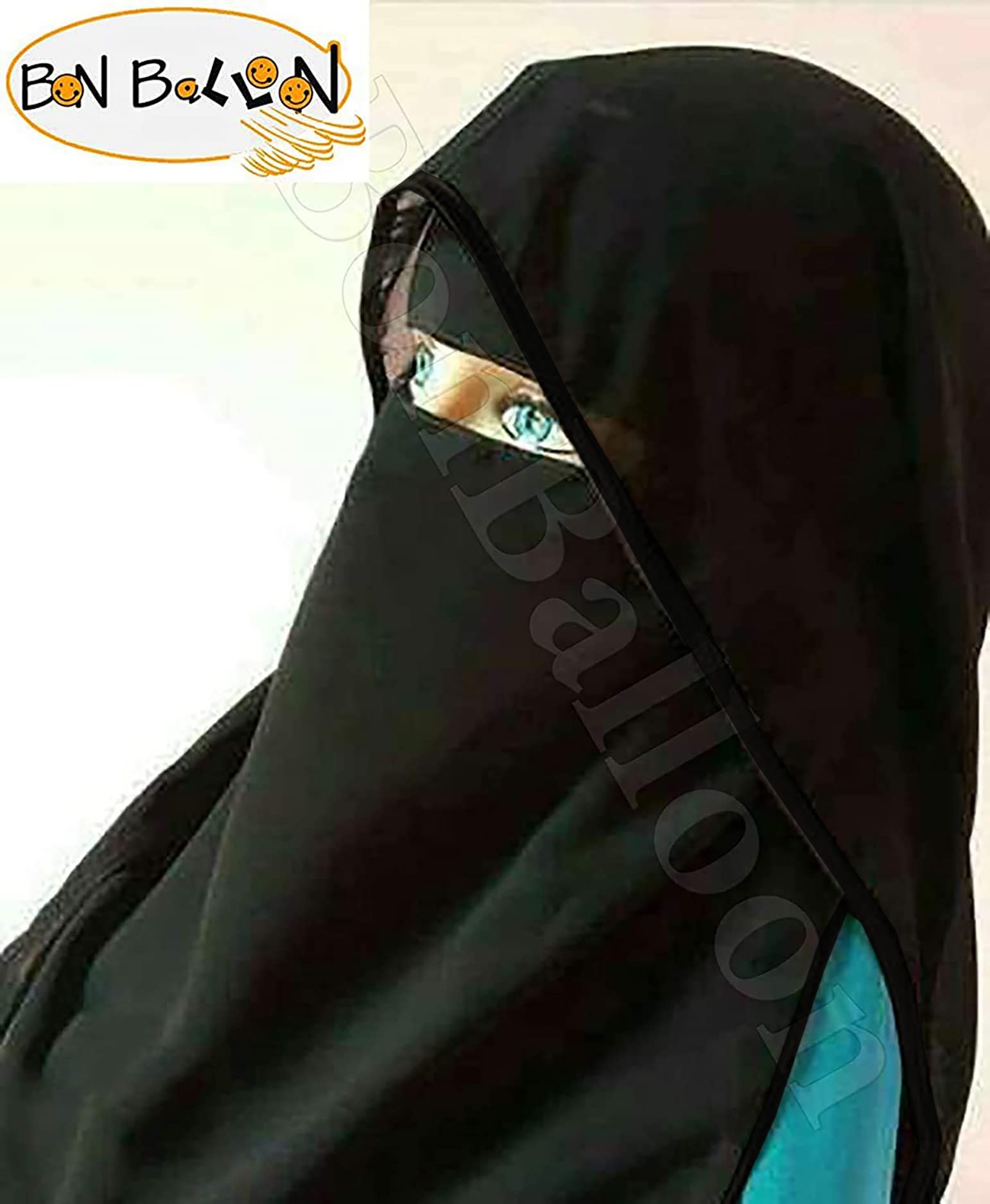 Chiffon Saudi First Class Quality Long Saudi Niqab burqa Hijab Face cover Veil Islam Islamic Jilbab (Black x Black Satin)