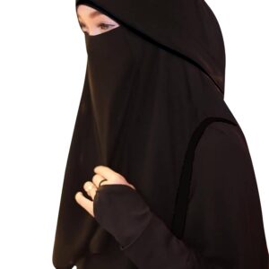 Chiffon Saudi First Class Quality Long Saudi Niqab burqa Hijab Face cover Veil Islam Islamic Jilbab (Black x Black Satin)