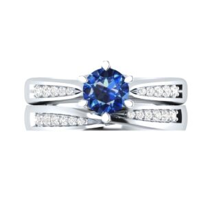 IdealJewel95 1.20ct Round Blue & White Sapphire Sterling Silver Bridal Ring Set Sizable For Women Wedding/Valentines / Engagement_6.5