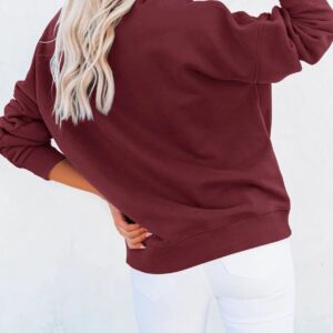 Orchidays Women's Mock turtleneck Long Sleeves Sweatshirts Casual Basic Lightweight Top Loose Fit Rib Pocketed Pullover (Wine Red, XX-Large)