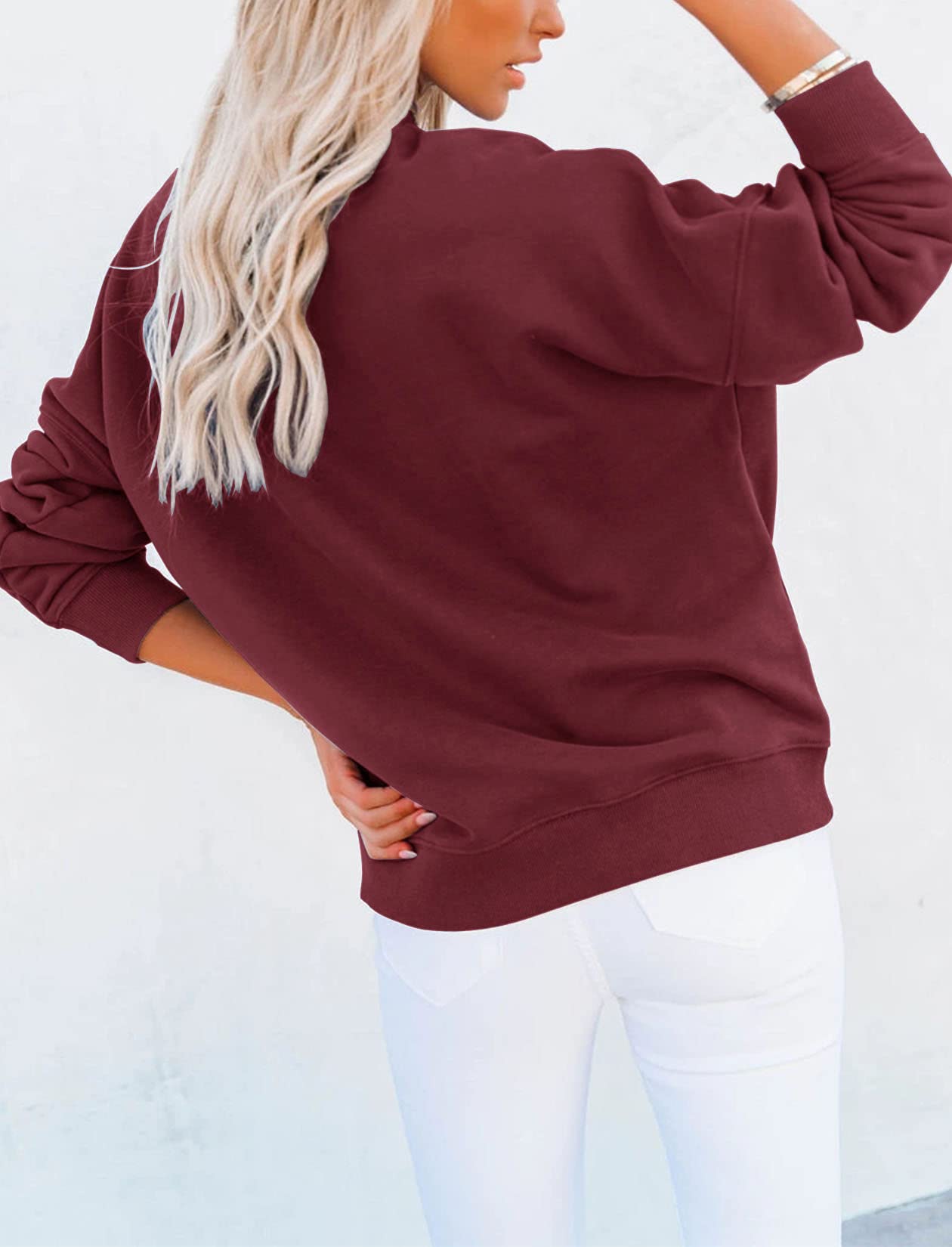 Orchidays Women's Mock turtleneck Long Sleeves Sweatshirts Casual Basic Lightweight Top Loose Fit Rib Pocketed Pullover (Wine Red, XX-Large)