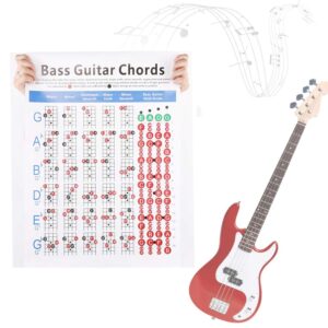 Bass Guitar Chords Chart, 4-String Bass Note Chart of Scale Chords for Beginners and Teachers Wear-Resistant Bass Reference Poster Bass Guitar Chords Poster