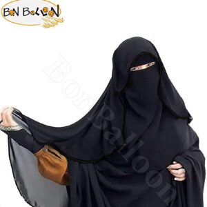 Chiffon Saudi First Class Quality Long Saudi Niqab burqa Hijab Face cover Veil Islam Islamic Jilbab (Black x Black Satin)