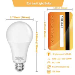 Venforze Bright Light Bulb,150w-200w Equivalent 2500LM E26 Led Bulb 23W Soft White 3000K A21 Led Light Bulb Non-Dimmable 6-Pack