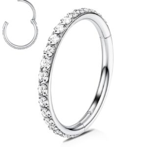 yaoyaoyors 316 stainless-steel hinged nose rings 18g(1.0mm) 8mm diamonds unisex septum clicker helix cartilage earrring hoop conch daith helix tragus piercing jewelry,bright silver color