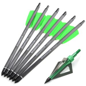 zshjgjr 7.5" crossbow bolts carbon arrows with 2 inch green vanes and 100 grain removable tips for outdoor hunting bow shooting practice 6/12 pack (6pcs arrows + 6pcs broadheads)