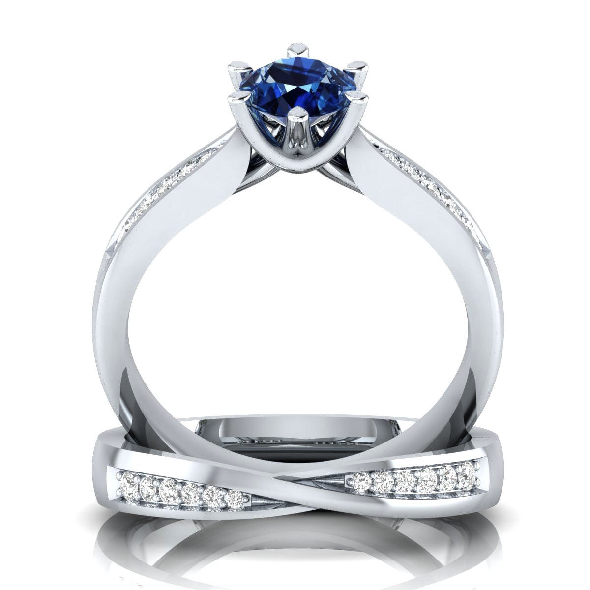 IdealJewel95 1.20ct Round Blue & White Sapphire Sterling Silver Bridal Ring Set Sizable For Women Wedding/Valentines / Engagement_6.5