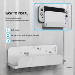 ECHZOVE Wall Mount for Nintendo Switch and Switch OLED, Metal Wall Mount Kit Shelf Stand Accessories with Joy Con Hanger,Safely Store Switch OLED Console Behind or Near TV, White