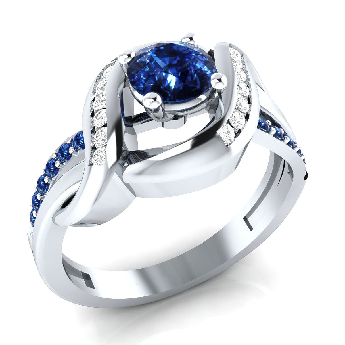 IdealJewel95 0.85 ct Round Blue & White Sapphire Sterling Silver Engagement Ring Sizable For Women Wedding/Valentines / Engagement_10