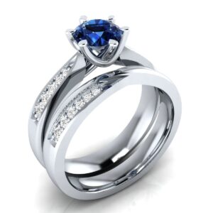 IdealJewel95 1.20ct Round Blue & White Sapphire Sterling Silver Bridal Ring Set Sizable For Women Wedding/Valentines / Engagement_6.5