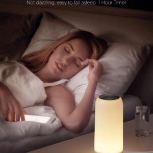 EASEMO LED Touch Lamp, RGB Bedside Table Lamps with Timer Function, Dimmable Warm White Reading Night Light with Memory Function for Nightstand Bedroom