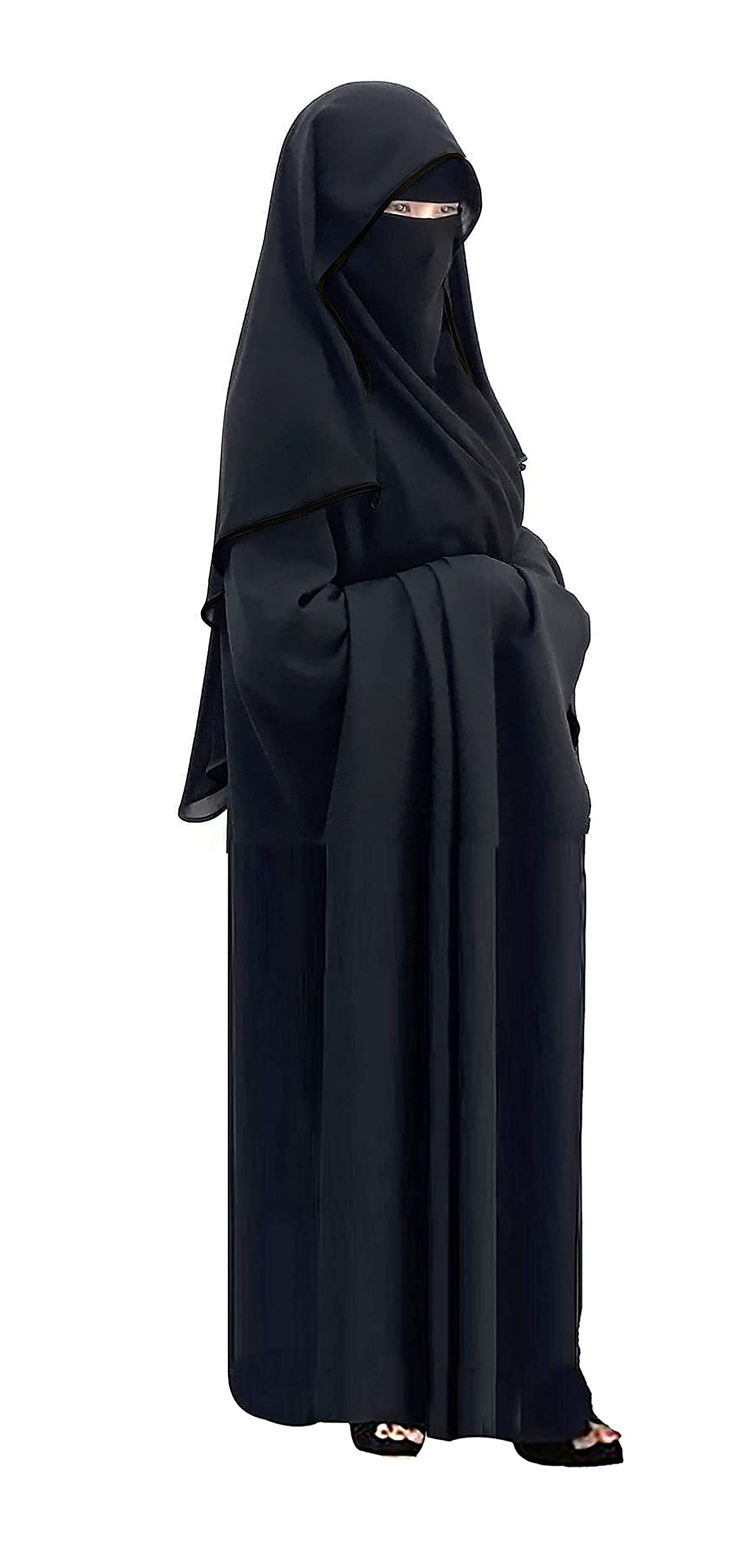 Chiffon Saudi First Class Quality Long Saudi Niqab burqa Hijab Face cover Veil Islam Islamic Jilbab (Black x Black Satin)