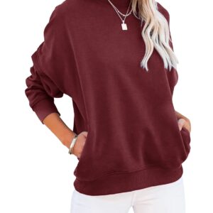 Orchidays Women's Mock turtleneck Long Sleeves Sweatshirts Casual Basic Lightweight Top Loose Fit Rib Pocketed Pullover (Wine Red, XX-Large)