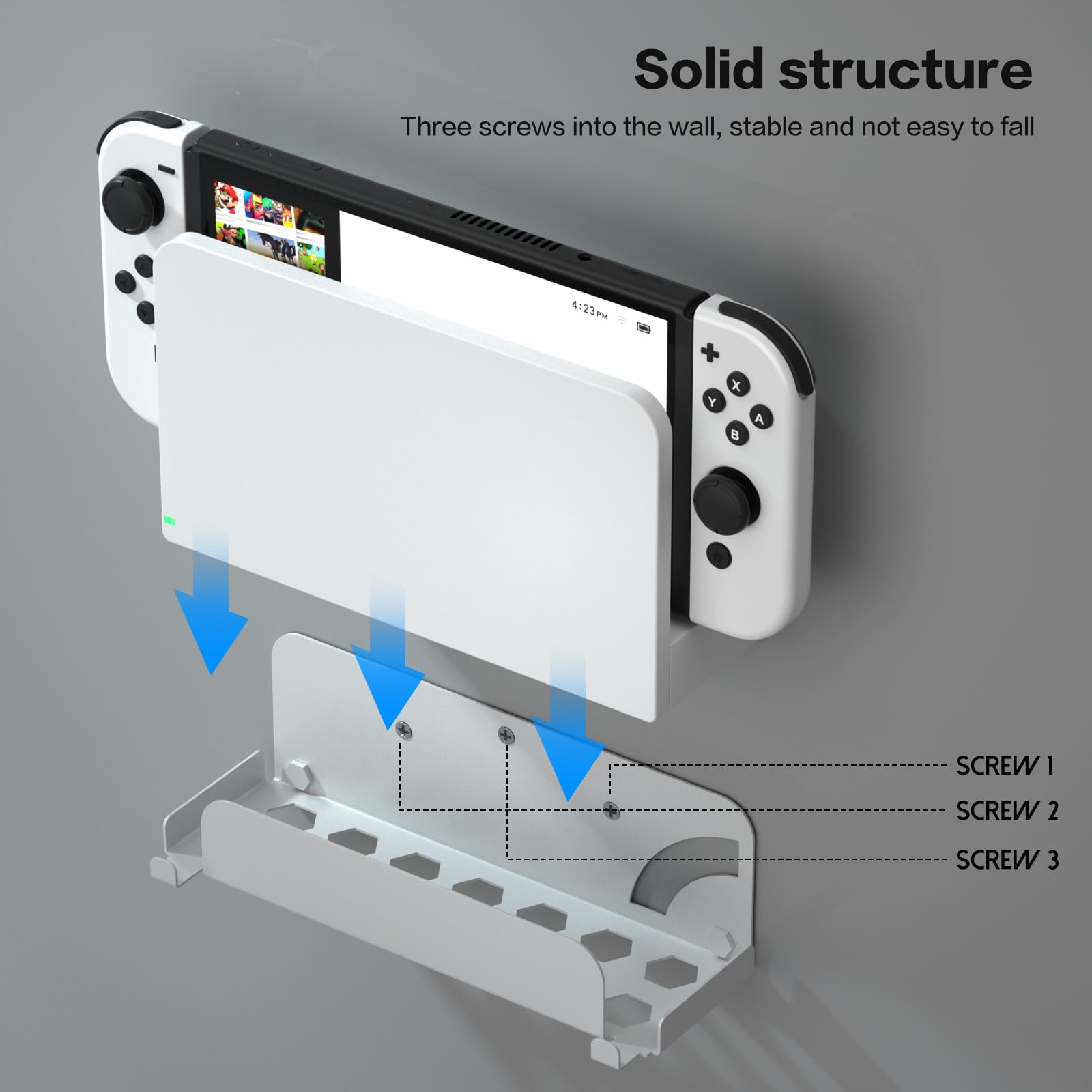 ECHZOVE Wall Mount for Nintendo Switch and Switch OLED, Metal Wall Mount Kit Shelf Stand Accessories with Joy Con Hanger,Safely Store Switch OLED Console Behind or Near TV, White