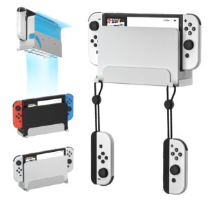 ECHZOVE Wall Mount for Nintendo Switch and Switch OLED, Metal Wall Mount Kit Shelf Stand Accessories with Joy Con Hanger,Safely Store Switch OLED Console Behind or Near TV, White